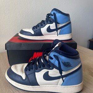 Nike Air Jordan 1 Retro High OG Obsidian Blue and White Sneakers